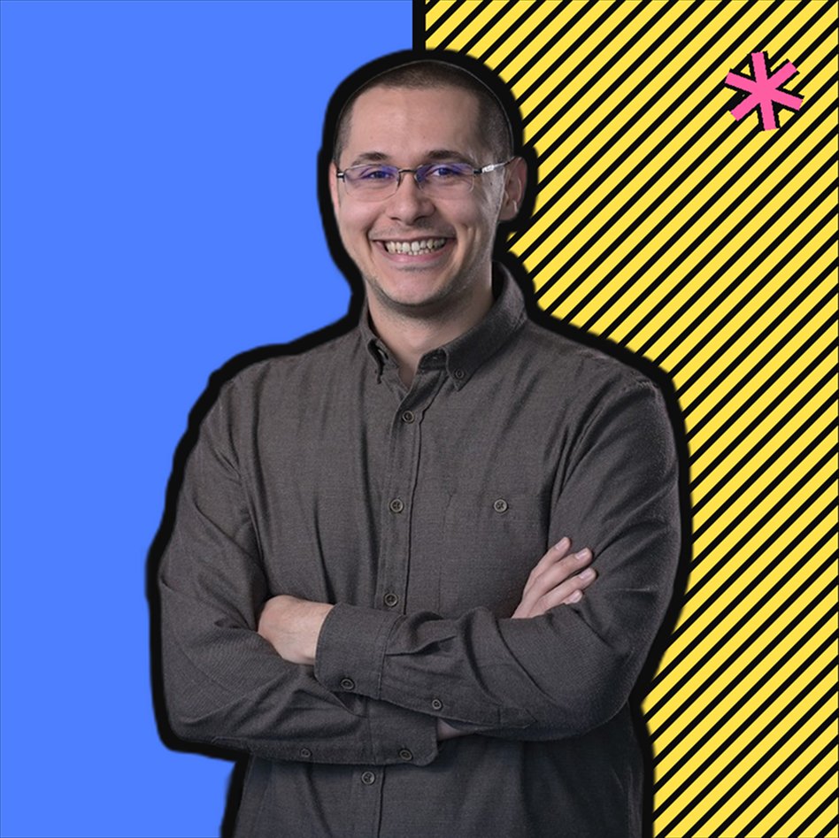Mihajlo Šobat portrait, brutalist collage style