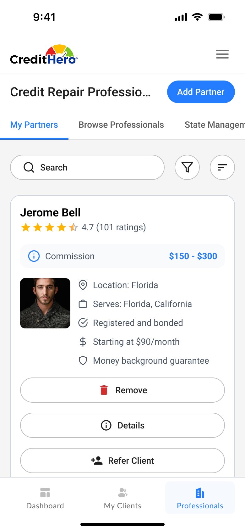 CreditHero — Partners mobile screen