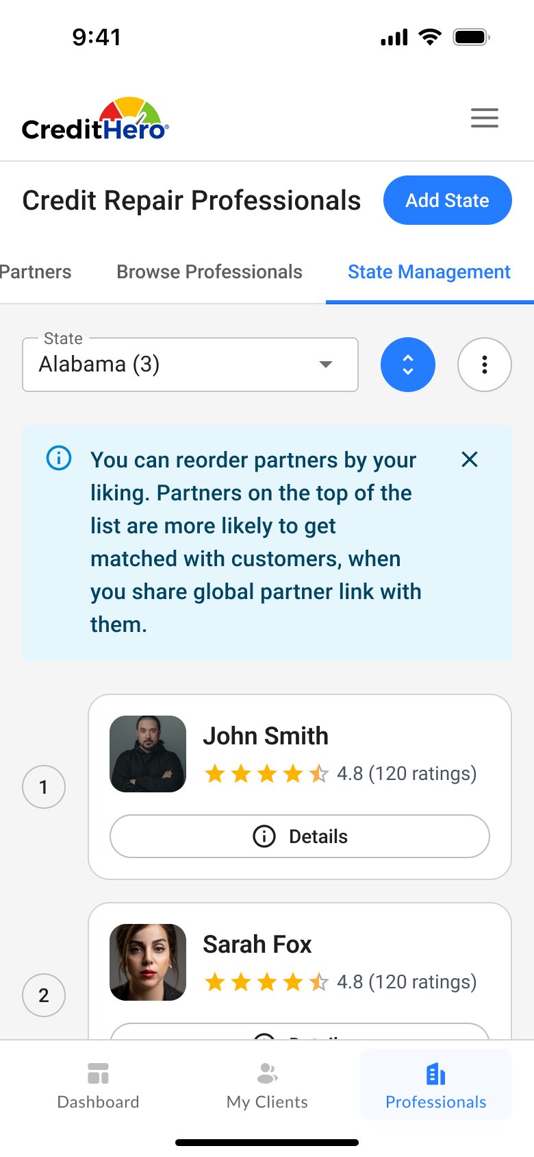 CreditHero — State Management mobile screen