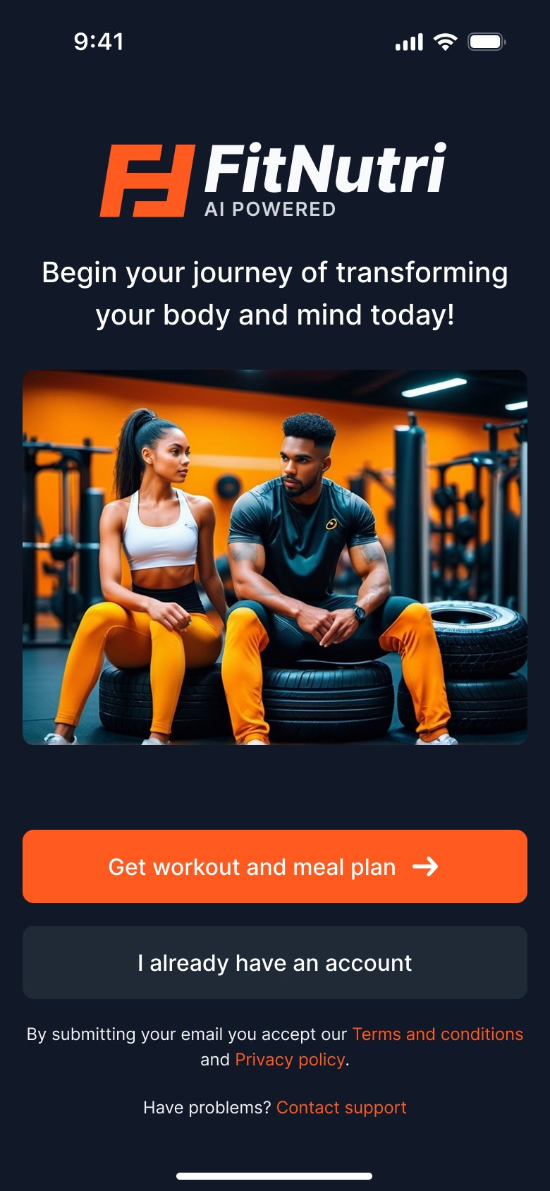 FitNutri AI — Landing mobile screen
