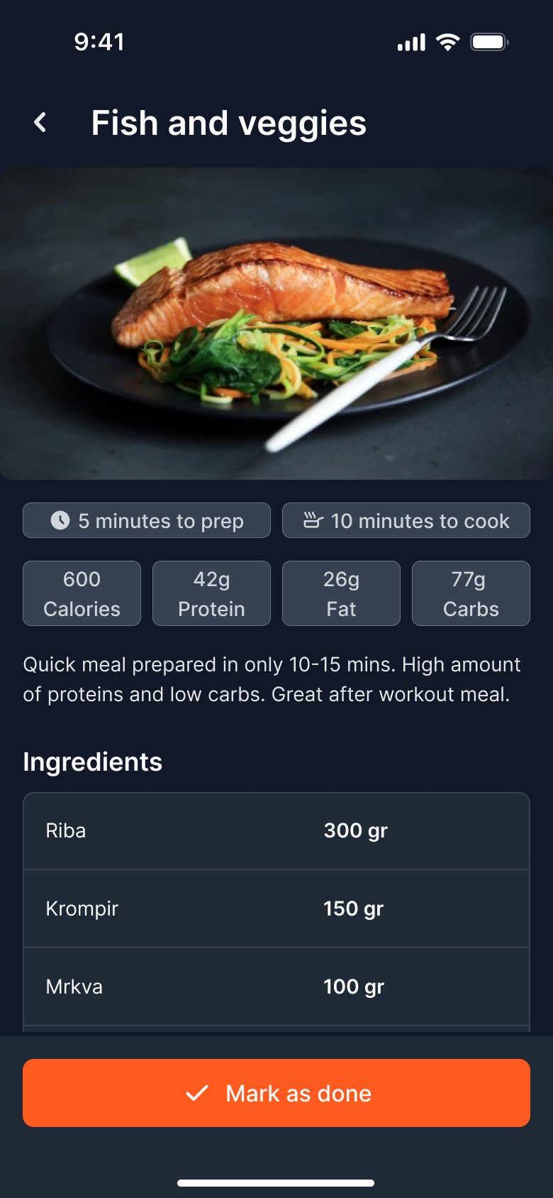 FitNutri AI — Meal mobile screen