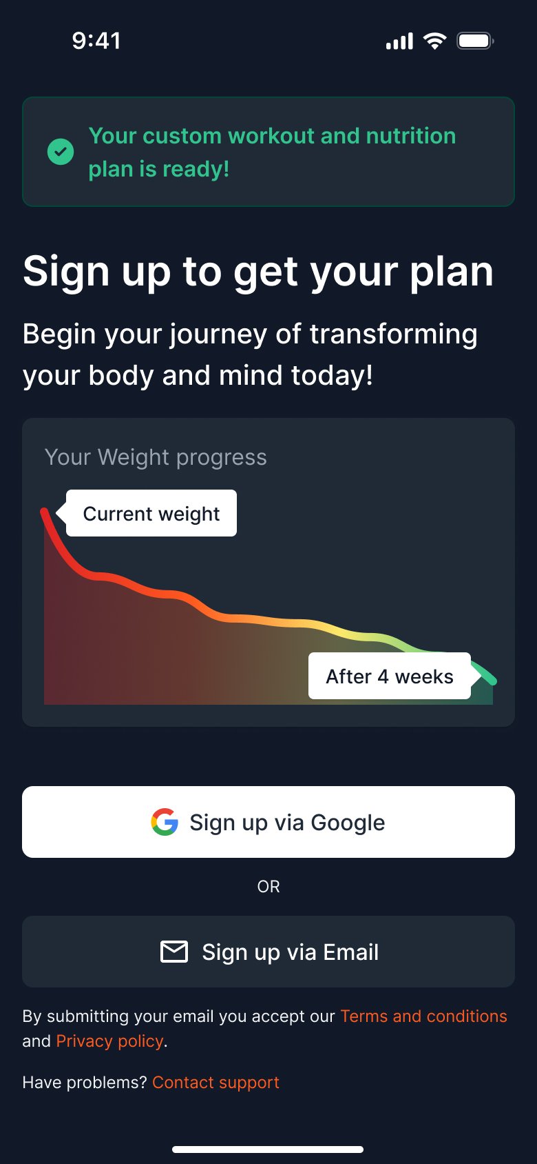 FitNutri AI — Plan Signup mobile screen