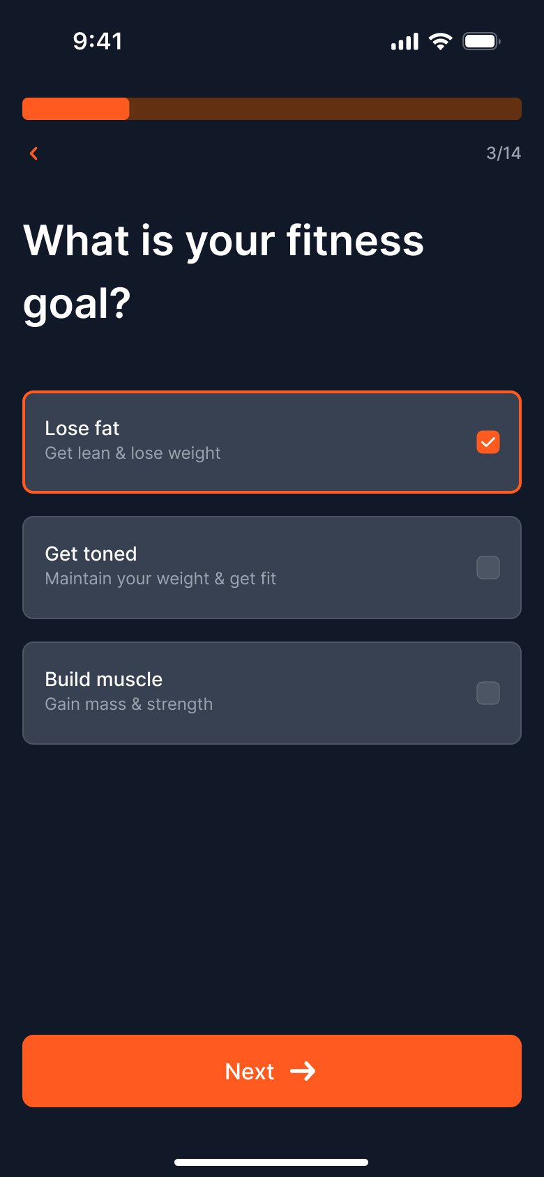 FitNutri AI — Quiz mobile screen