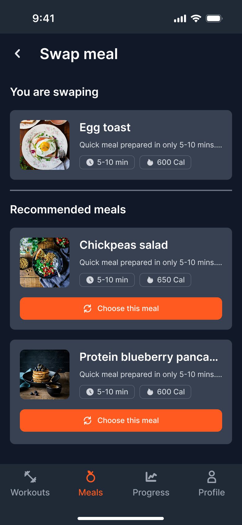 FitNutri AI — Swap Meal mobile screen