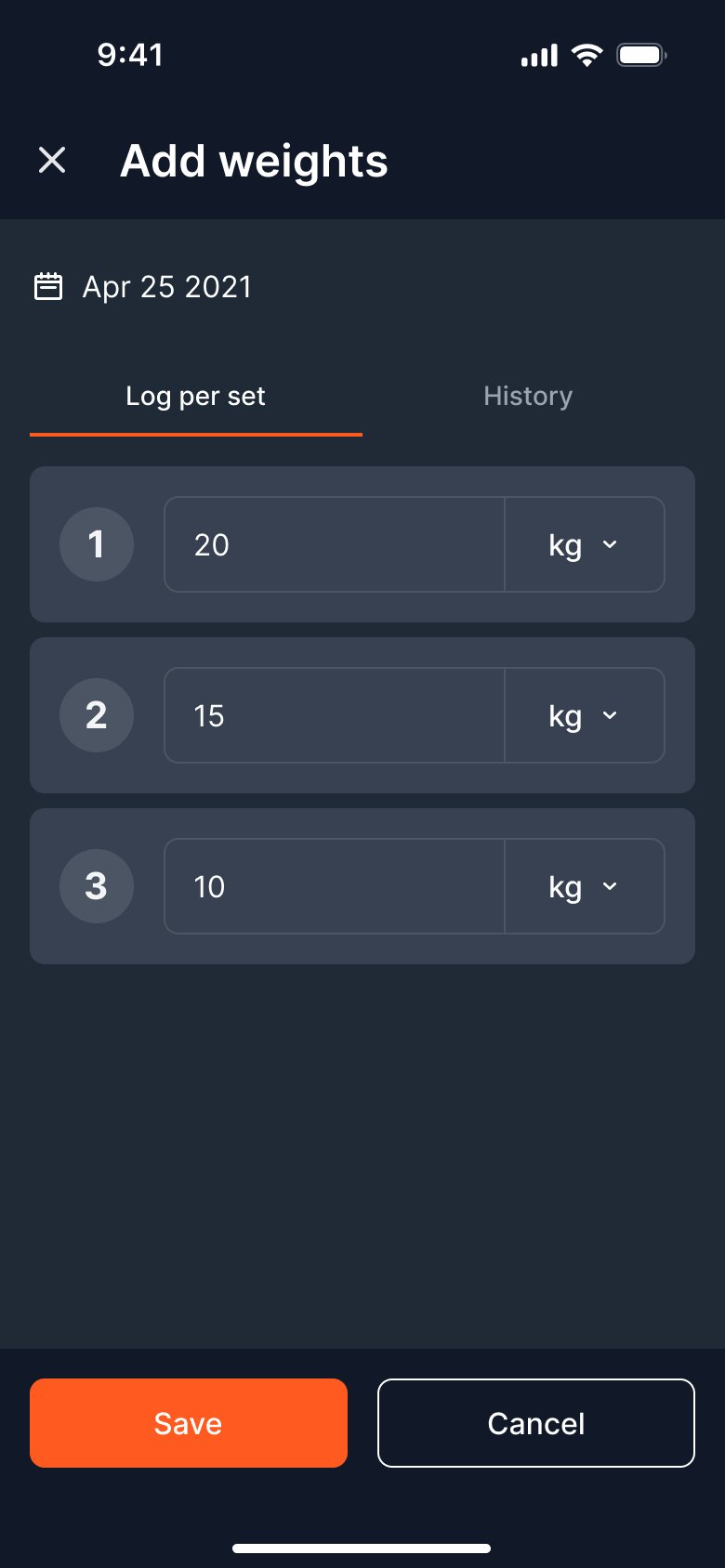 FitNutri AI — Workout Add Weight mobile screen