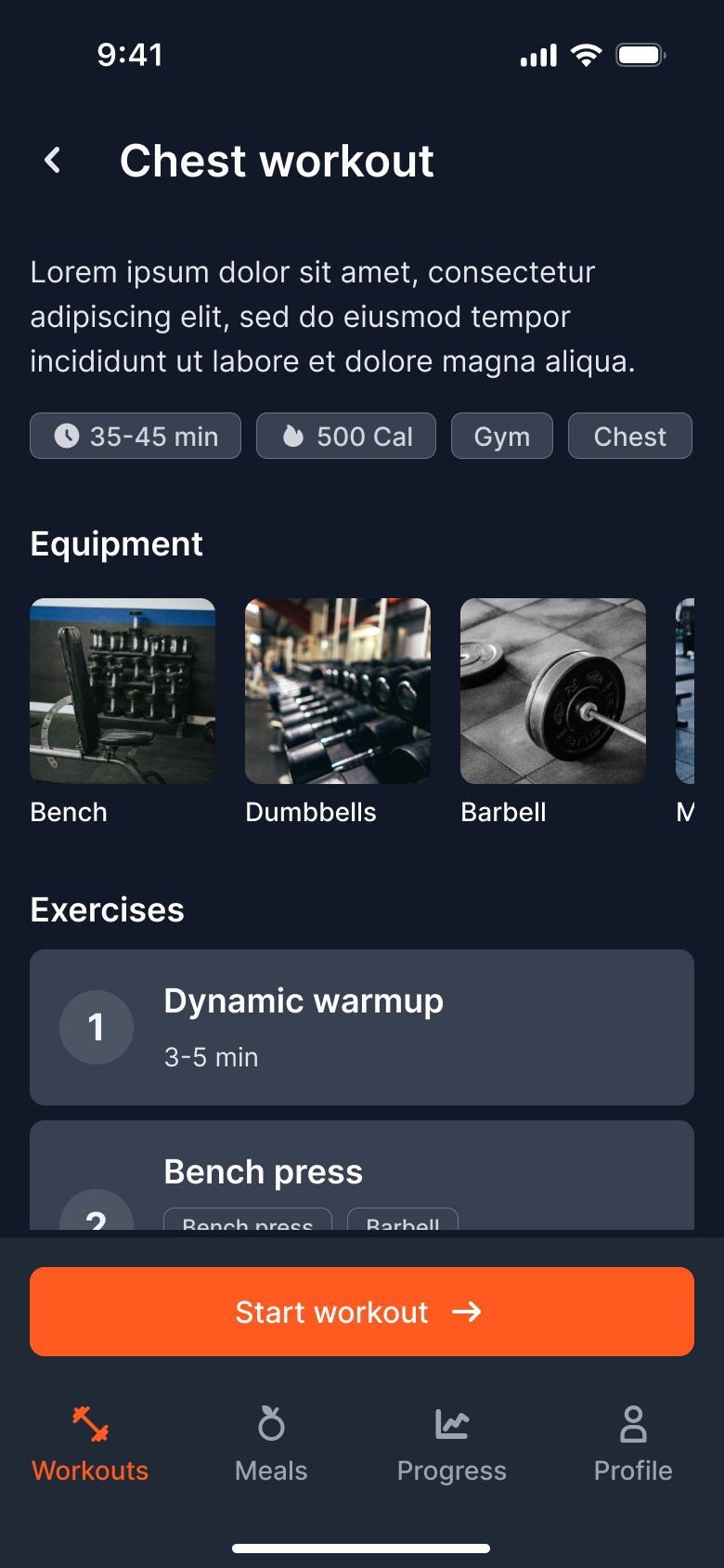 FitNutri AI — Workout mobile screen