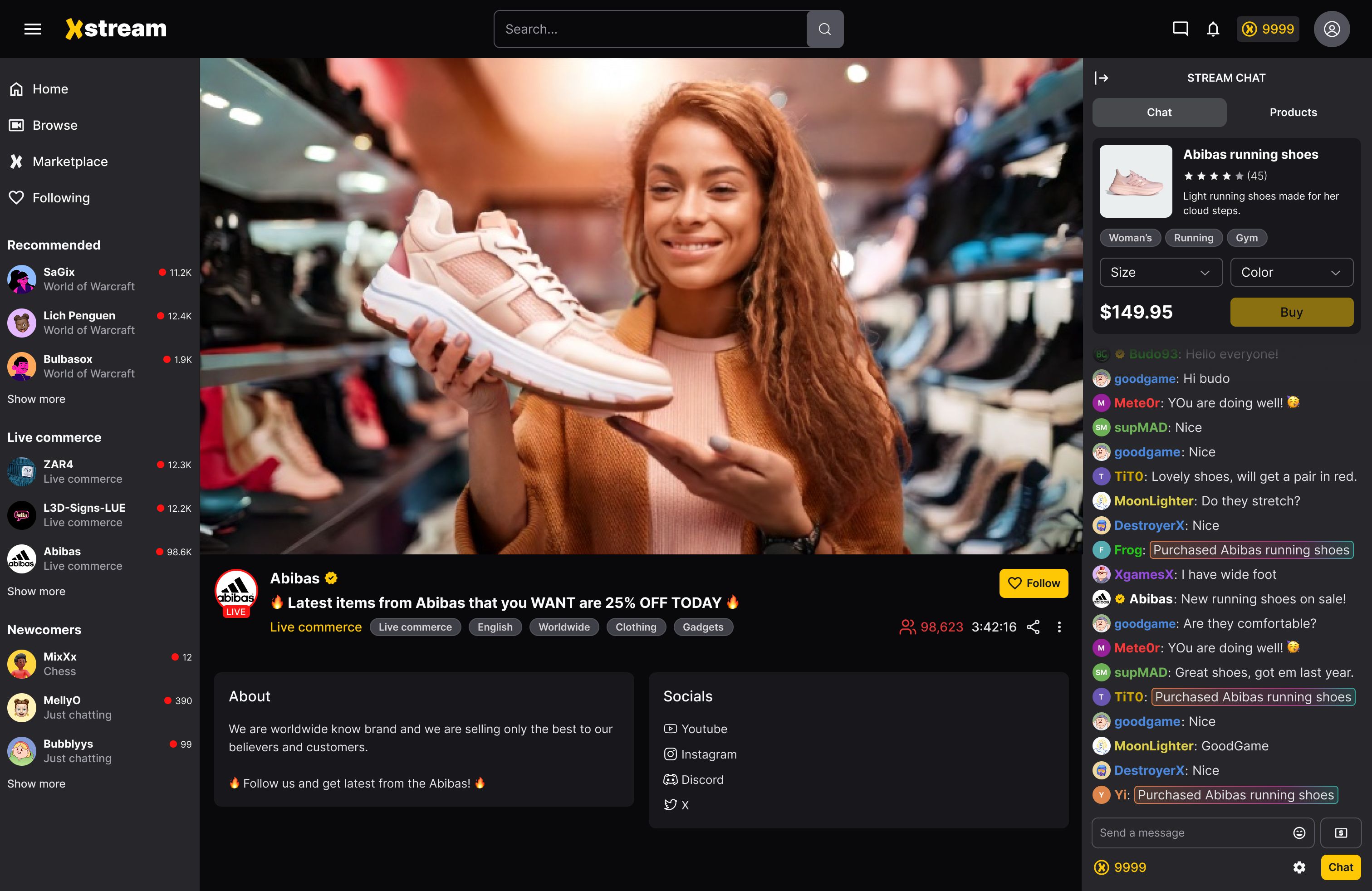 xStream.social — Live Commerce Product screen