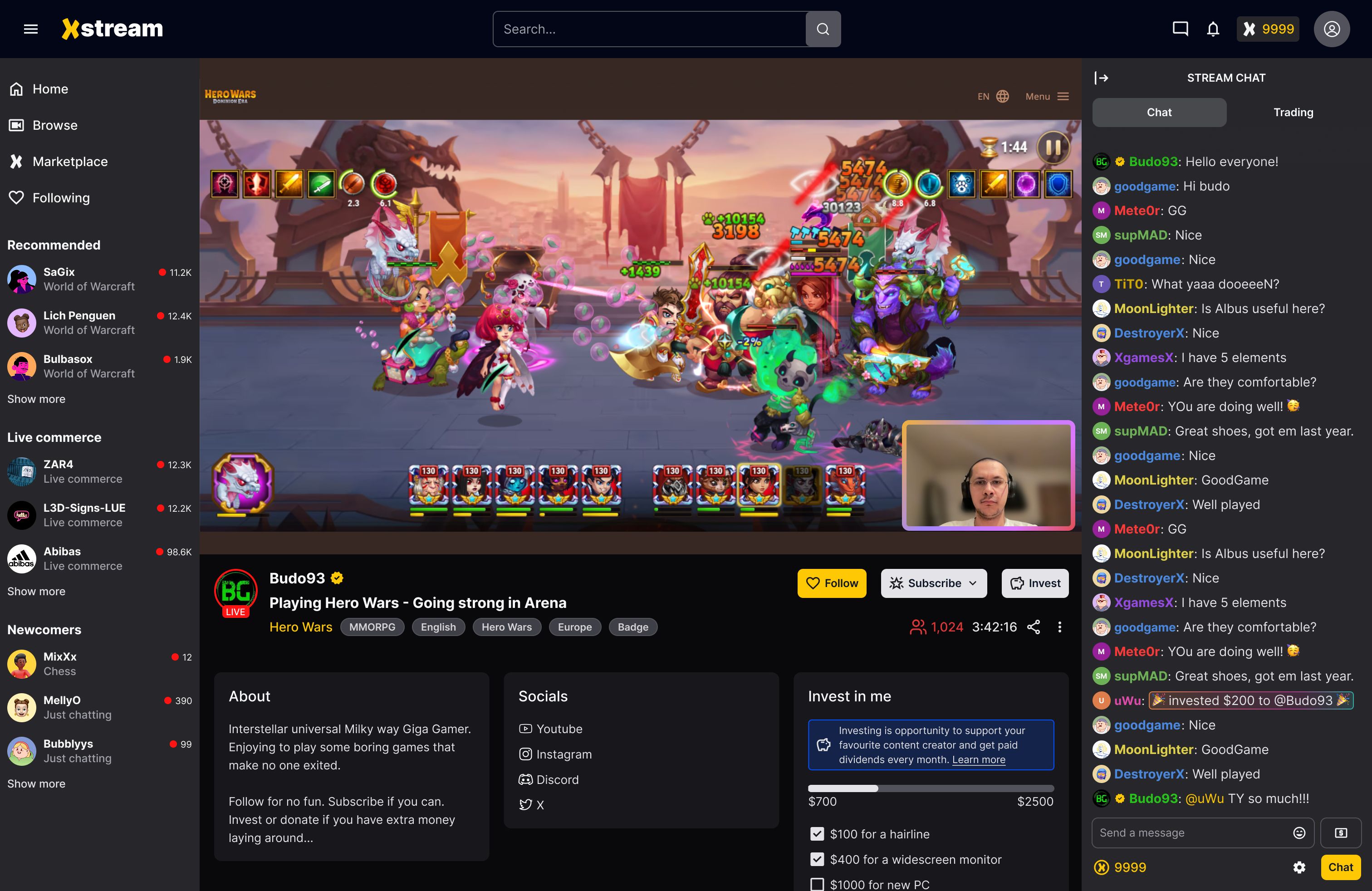 xStream.social — Stream screen